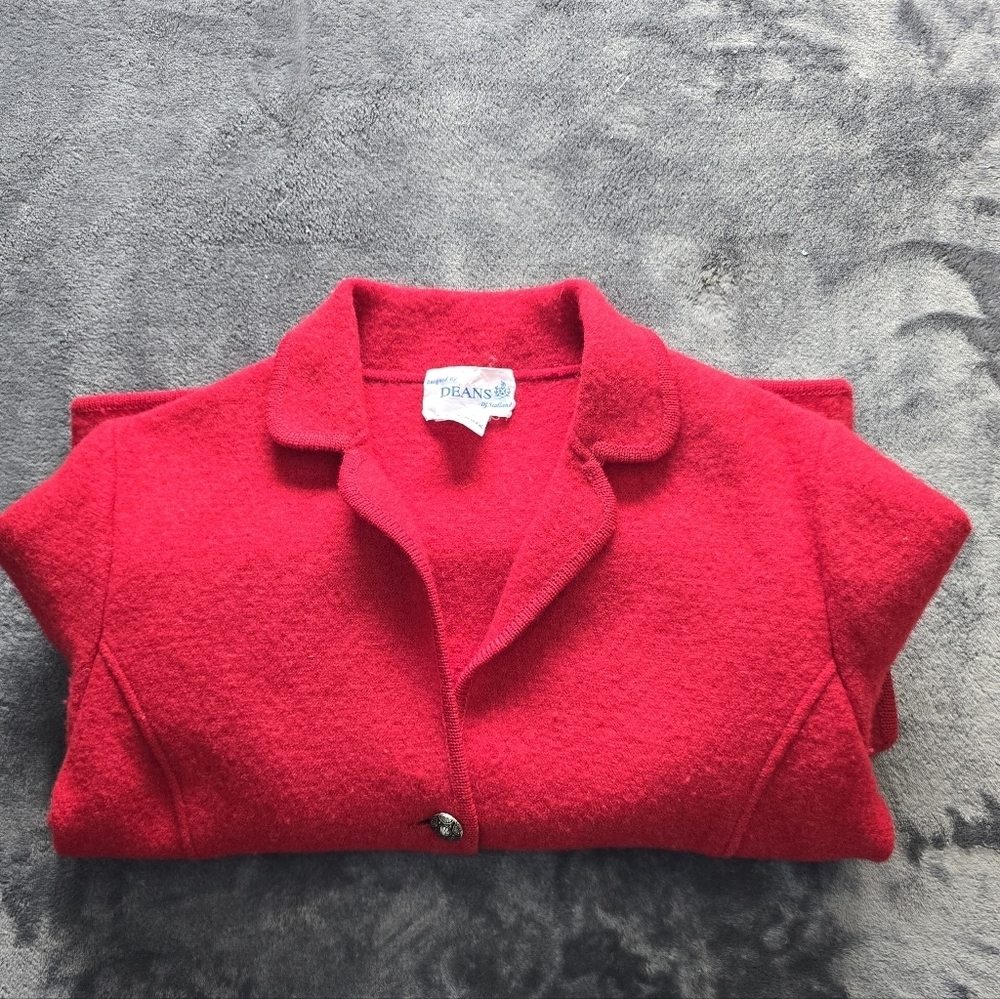 Dean Of Scotland 100% Wool Red Sweater Coat Size Medium